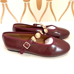 Burgundy Mary Jane Flats with Gold Accents
